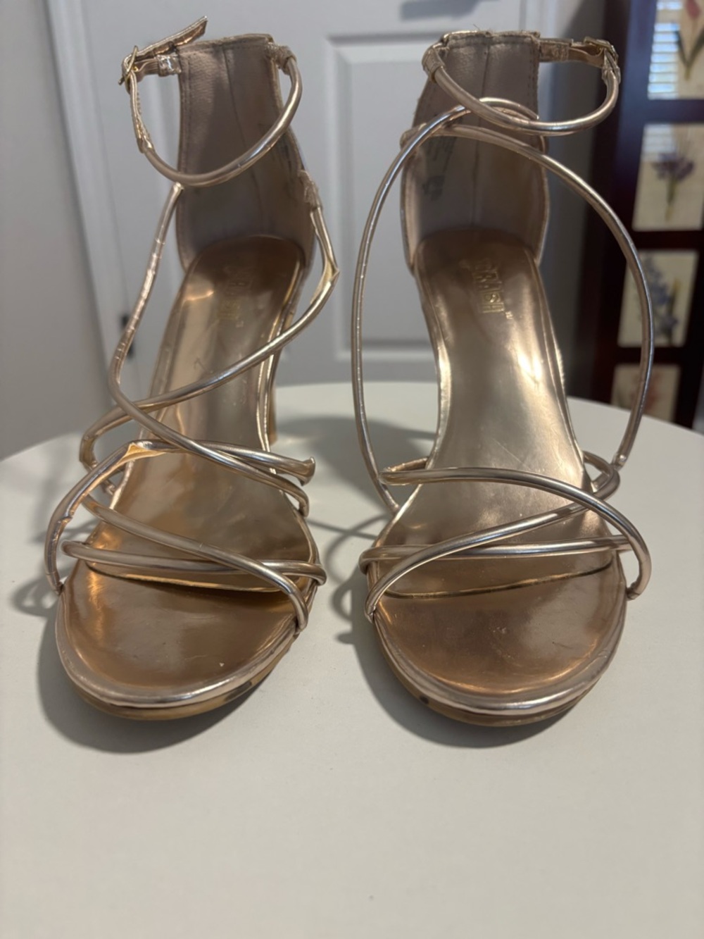 Gold Strappy High-Heel Sandals for Women